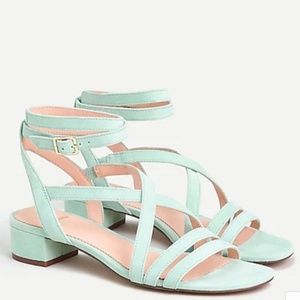 J. Crew Strappy Suede Low Hell Sandals - Light Sage